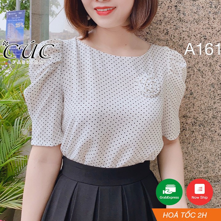 Áo sơ mi nữ cao cấp công sở Cúc Fashion A161 áo chấm bi hoa cuộn