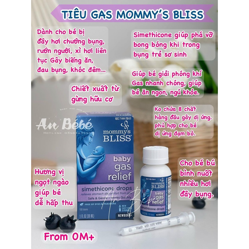 𝐂𝐇𝐈́𝐍𝐇 𝐇𝐀̃𝐍𝐆 - Siro tiêu gas cấp tốc cho bé từ sơ sinh giảm đầy hơi, colic Mommys Bliss  - 30ml