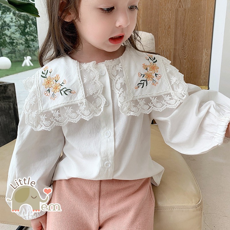 Áo bé gái Cotton _ Sơ mi cổ vuông hoa