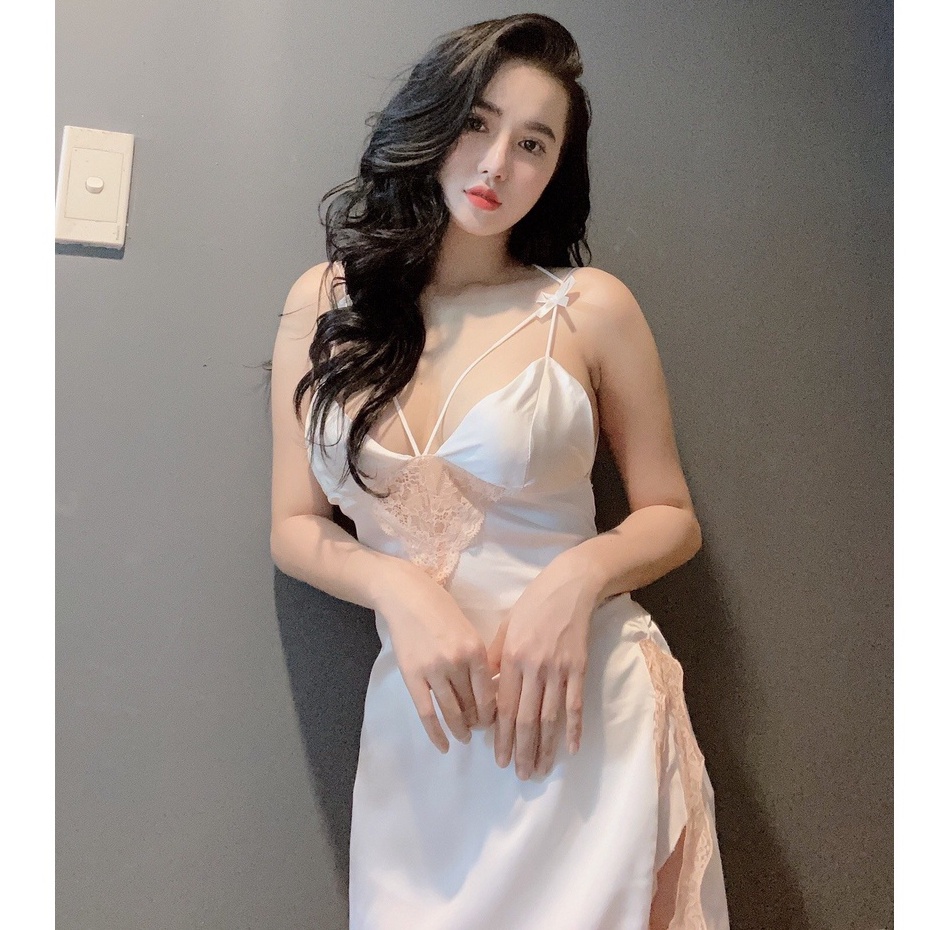 Đồ ngủ sexy / Đầm phối ren eo cột dây lưng,  chất liệu satin cao cấp loại 1, kèm quần đùi siêu cute, freesize dưới 65kg | BigBuy360 - bigbuy360.vn