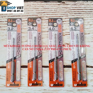 Mũi khoan tường Unika RJ 3.4mm - 4.0mm chuôi lục giác dùng với vít không cần nở