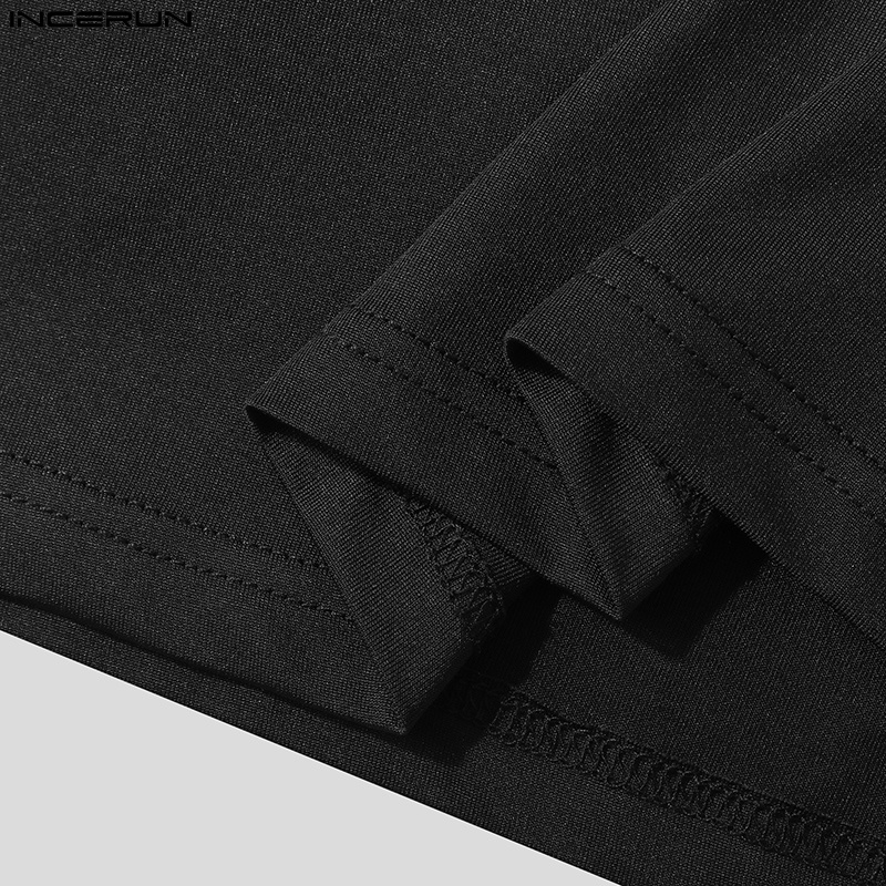 Áo thun INCERUN tay ngắn dáng ôm thiết kế lỗ thời trang cá tính cho nam