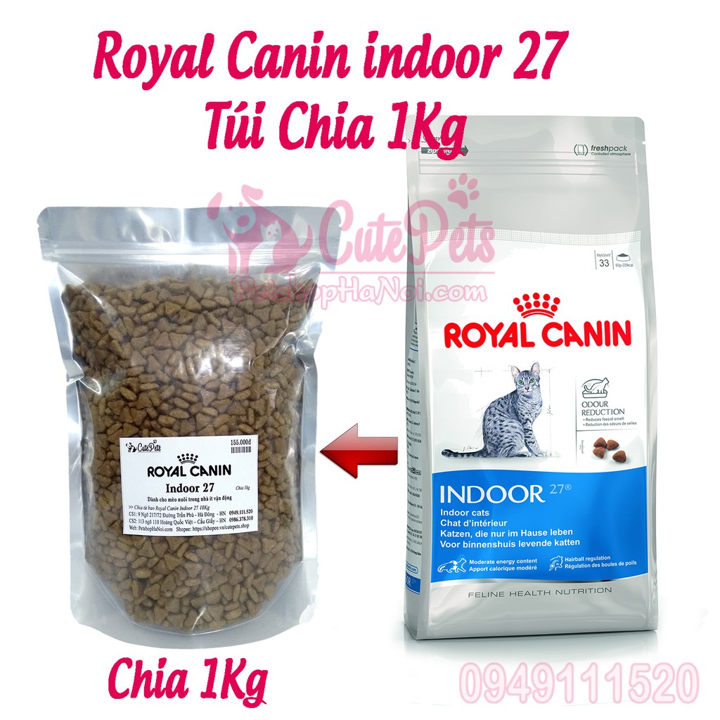 Royal Canin Indoor 27 1kg Thức Ăn Cho Mèo Nuôi trong Nhà  - CutePets Phụ kiện thú cưng Pet shop Hà Nội