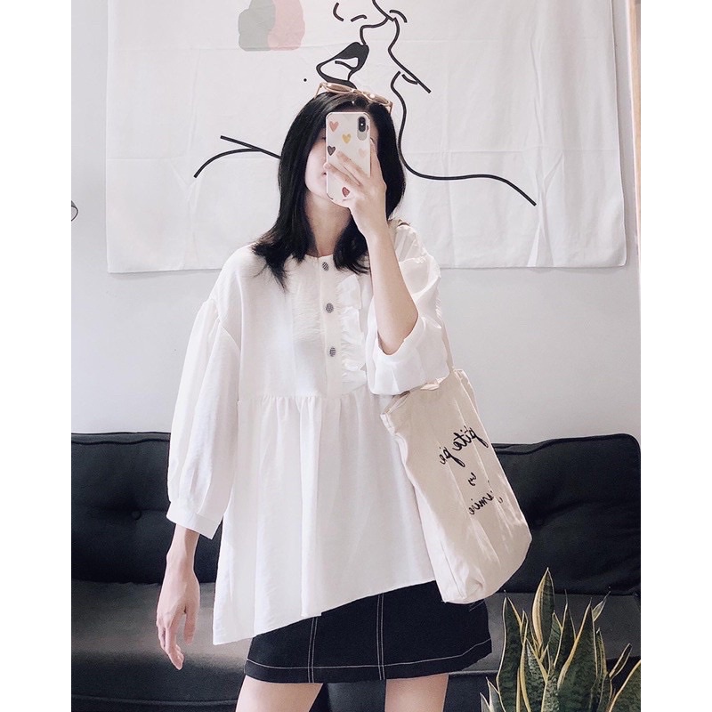 Áo bẦU BABYDOLL  From Rộng tay lỡ Chất Đũi mềm- mịn - mát .Bầu Bí Bon Chen thoải mái đến sinh