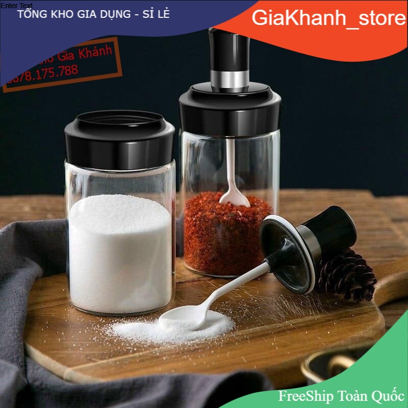 ⚡Hũ Đựng Gia Vị Thủy Tinh⚡Lọ Đựng Gia Vị Kèm Thìa Dung Tích 250ml Có Nắp Đậy Kín