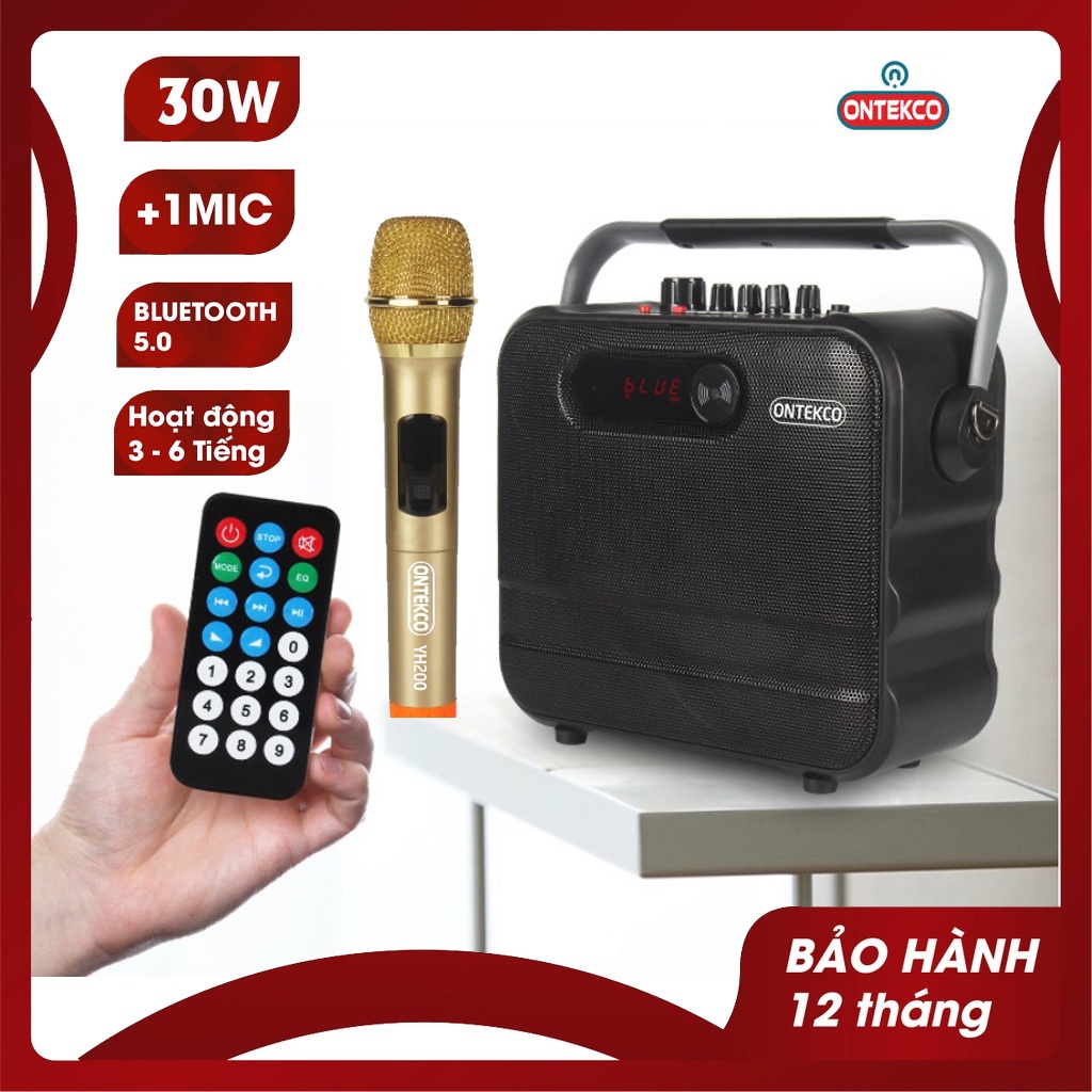 Loa Ontekco YH200 kèm míc hát xách tay di động không dây, hát karaoke bluetooth 5.0 dễ dàng mang đi du lịch