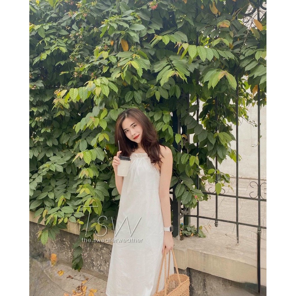 Váy Đầm Maxi Nữ Trắng Bèo Viền Ren Hở Lưng Phối Tay Cách Điệu | BigBuy360 - bigbuy360.vn