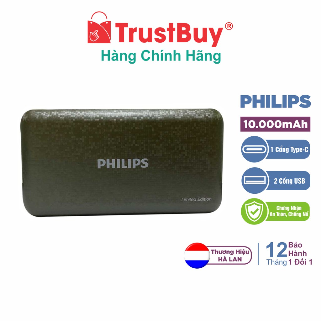 Pin Sạc Dự Phòng 10.000mAh PHILIPS TWINKLE 2 Cổng USB, Type-C 12W - Midtnight - DLP6715NG/11 - Hàng Chính Hãng