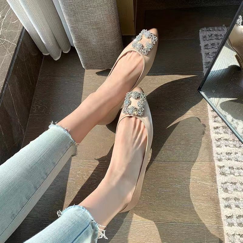 Giày Búp Bê Mũi Nhọn Bằng Satin Đính Đá Size 33-44 Thời Trang Cho Nữ Dự Tiệc Cưới