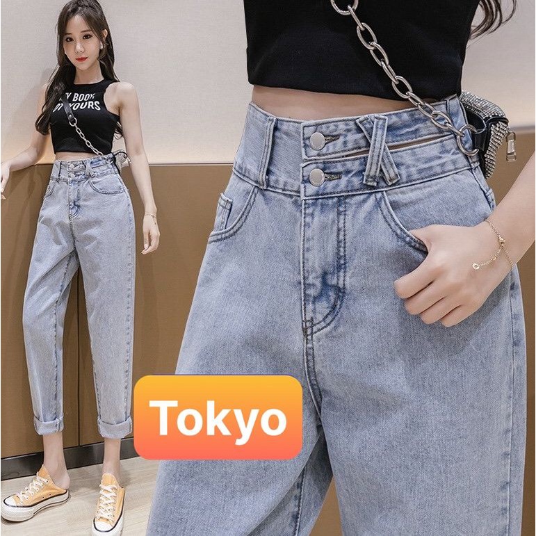 QUẦN JEAN BAGGY NỮ CHẤT BÒ XANH 2 ĐỈA CHÉO 2 CÚC LƯNG CAO NÂNG MÔNG NHẬT BẢN HOT TREND T-287 CAO CẤP TOKYO FASHION