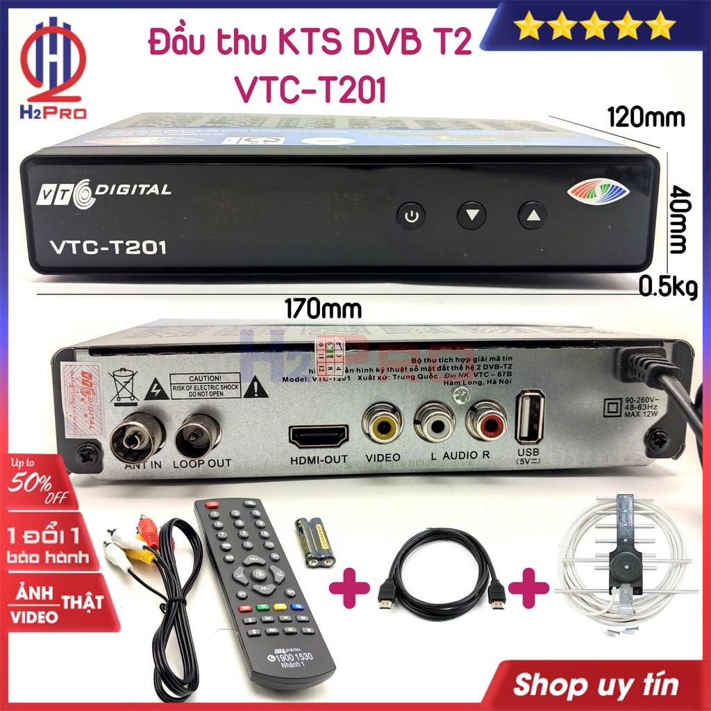 Đầu thu kỹ thuật số DVB T2 VTC-T201 H2pro cao cấp-xem truyền hình miễn phí-sắc nét-đa kênh, đầu thu dvb t2 vtc t201