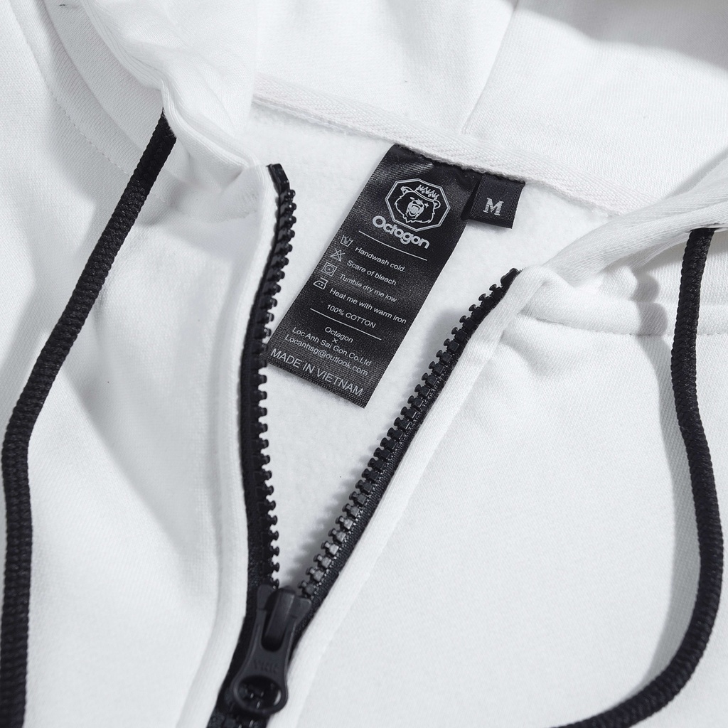OCTAGON - Áo hoodie unisex HEART PIECES ZIP HOODIE TRẮNG vải nỉ bông có nón dày dặn
