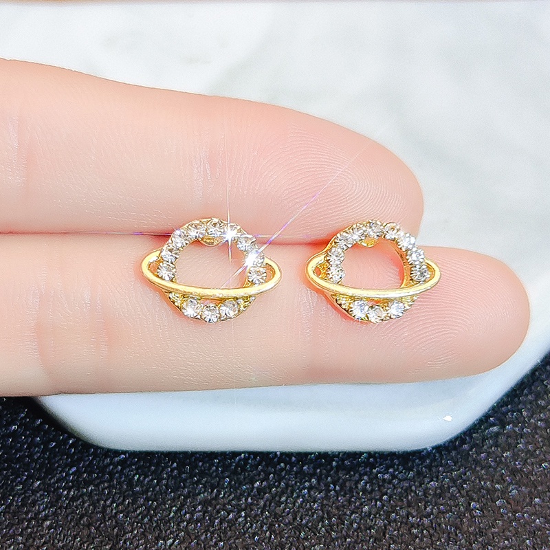 [Jiudolan] Bông Tai Đính Kim Cương Giả Mạ Vàng / Bạc Hình Hành Tinh Nhỏ Tinh Tế Thời Trang Cho Nữ