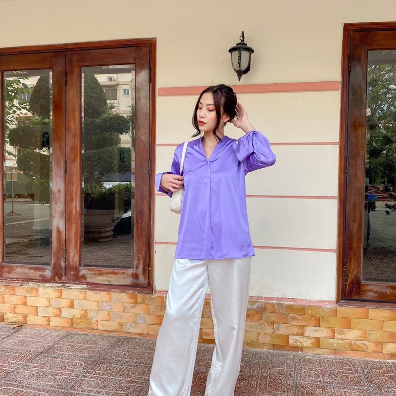 sơ mi lụa cổ trụ video tự quay thật 100%