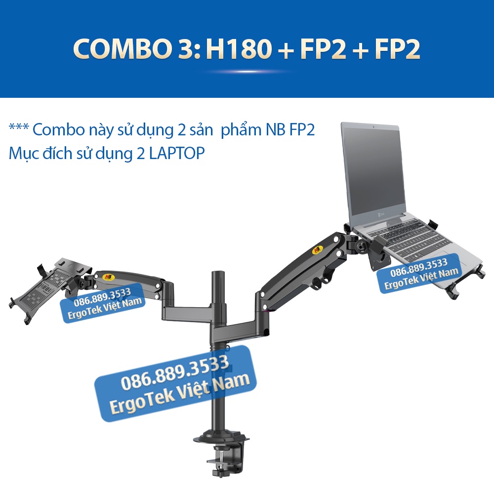 / Giá Treo Màn Hình NB H180 22 - 32 Inch Kèm Kẹp Đỡ Laptop FP2 10 - 17 Inch
