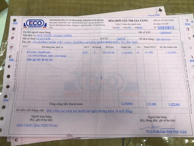 Viên uống trắng da Ritana Eco - Hộp 60 viên