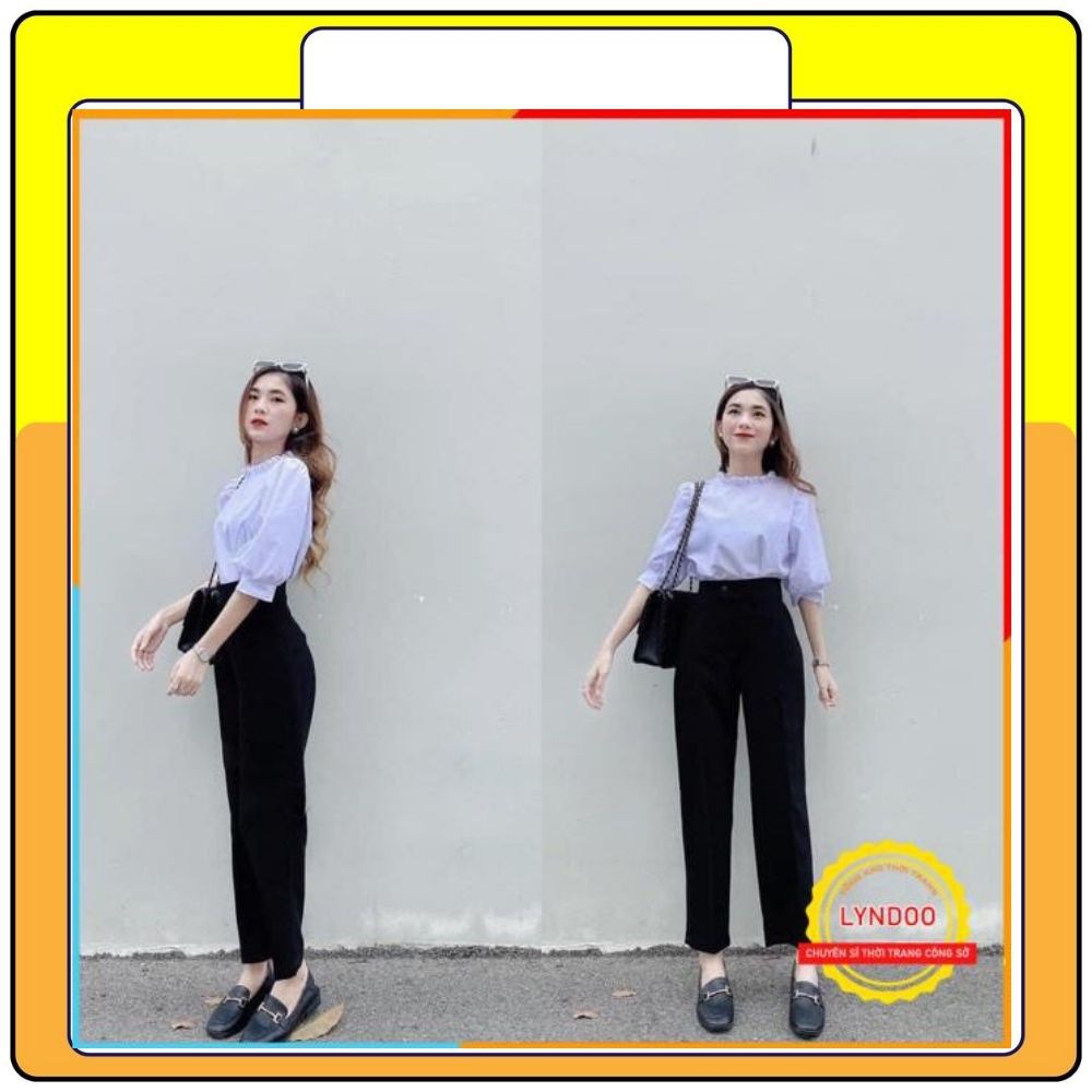 Quần vải nữ cạp cao khuy lệch , quần baggy vải chất tuyết mưa siêu đẹp Queenshop
