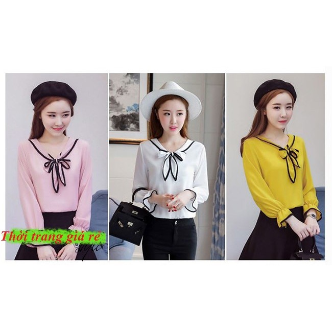 Áo Kiểu Nơ Tay Loe Phối Viền Daisy