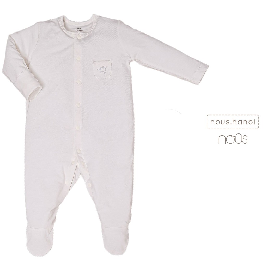 Bộ Body Sơ Sinh Nous Có Tất Chân NB Trắng 2021 ( Size Sơ Sinh Newborn NB)