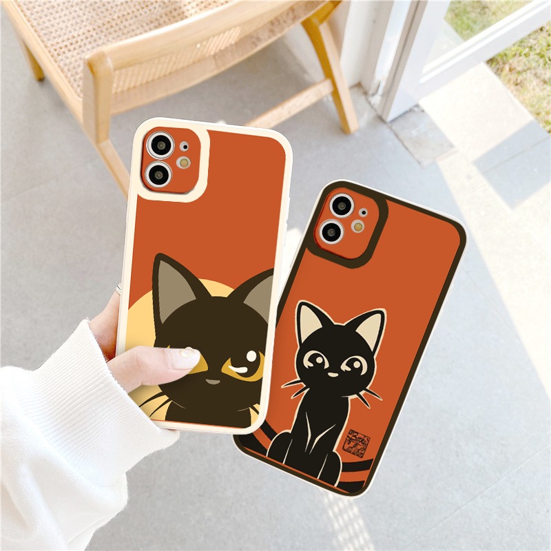 Ốp lưng iphone Mèo đen sắc sảo cạnh vuông  cho iphone 11 7plus 8plus x xsmax 11pro max 12pro 12promax13promax tr1074
