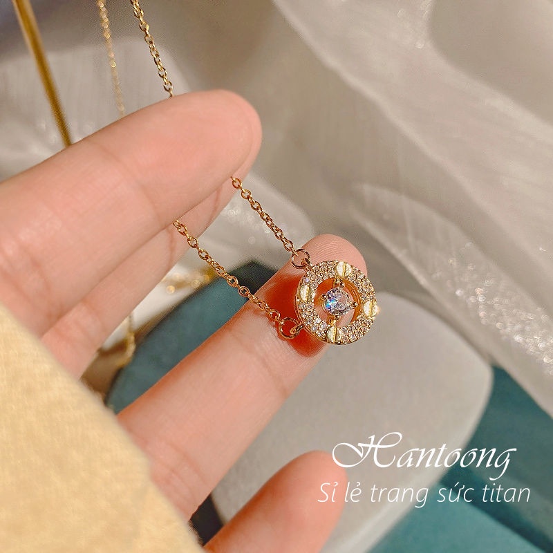 Vòng cổ titan nữ không gỉ mặt tròn đính đá đơn giản phong cách ins hàn quốc nhẹ nhàng thanh lịch mẫu mới