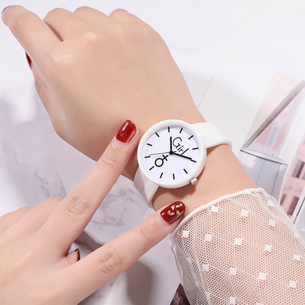 Đồng hồ đeo tay mặt đá thạch anh tròn đính khóa inox phong cách kpop dễ thương cho nữ