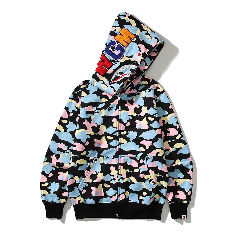 ❤❀  ❤ Bape Áo Khoác Hoodie Tay Dài In Hình Đầu Cá Mập Họa Tiết Rằn Ri Cá Tính Cho Cặp Đôi
