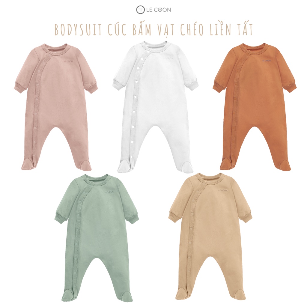 LE COON | Bodysuit Dài Cúc Bấm Vạt Chéo Liền Tất | Vải COOL mỏng mát | 0-9 tháng