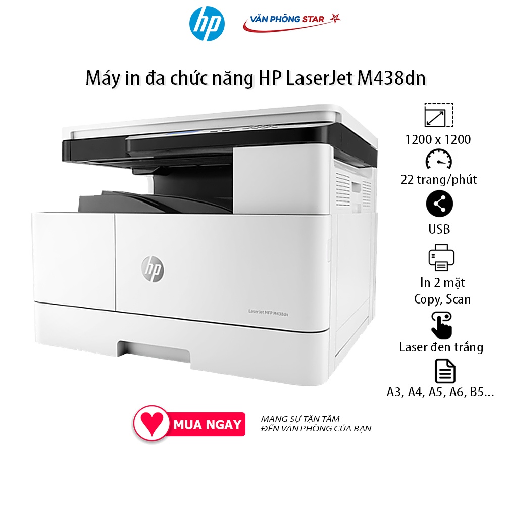 [FREE SHIP] Máy in đa chức năng HP LaserJet M438dn In, Sao chép, Quét Tốc độ: 22 trang / phút khổ A4,mới 100% chính hãng