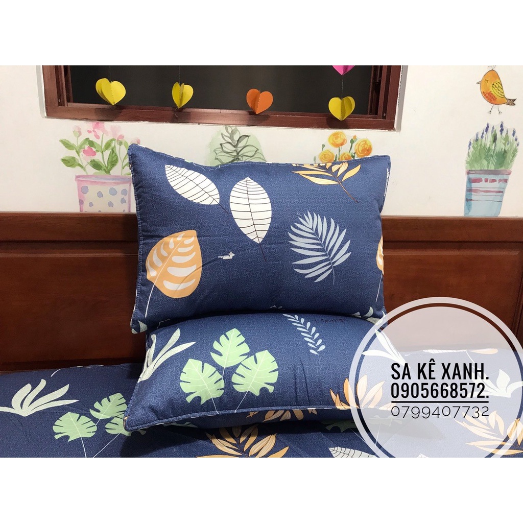 Bộ ga gối coton 100% không kèm chăn 4 món màu xanh đen sang sạch