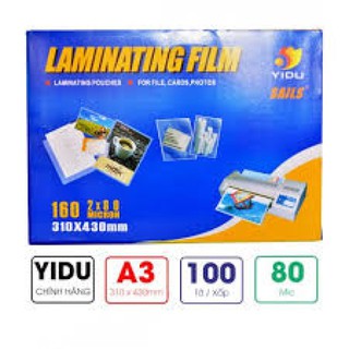 Màng Ép Plastic A3 YIDU định lượng từ 40 đến 150 mic 100 tờ/hộp