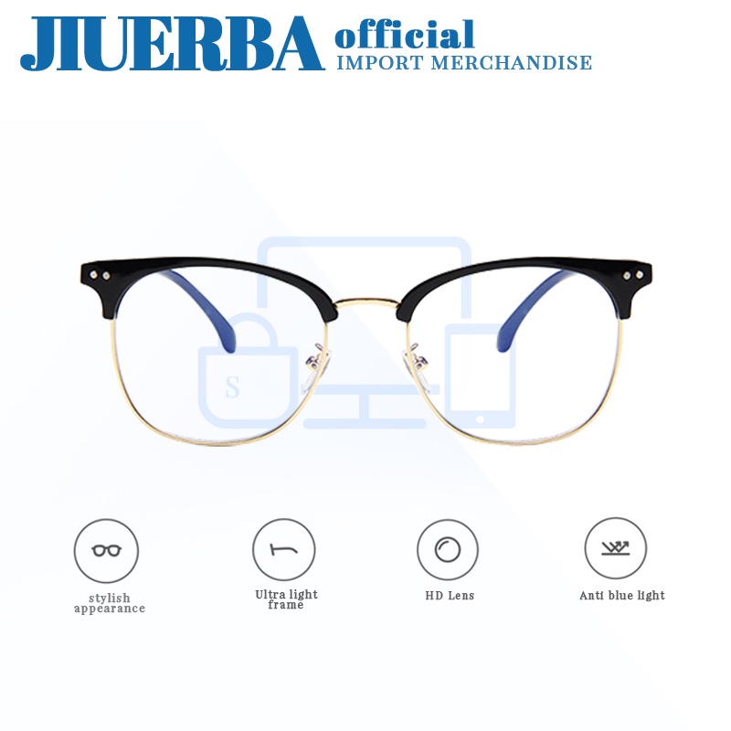JIUERBA Mắt Kính Chống Bức Xạ Ánh Sáng Xanh Tròng Hình Nửa Gọng Kim Loại Thời Trang Mới Unisex