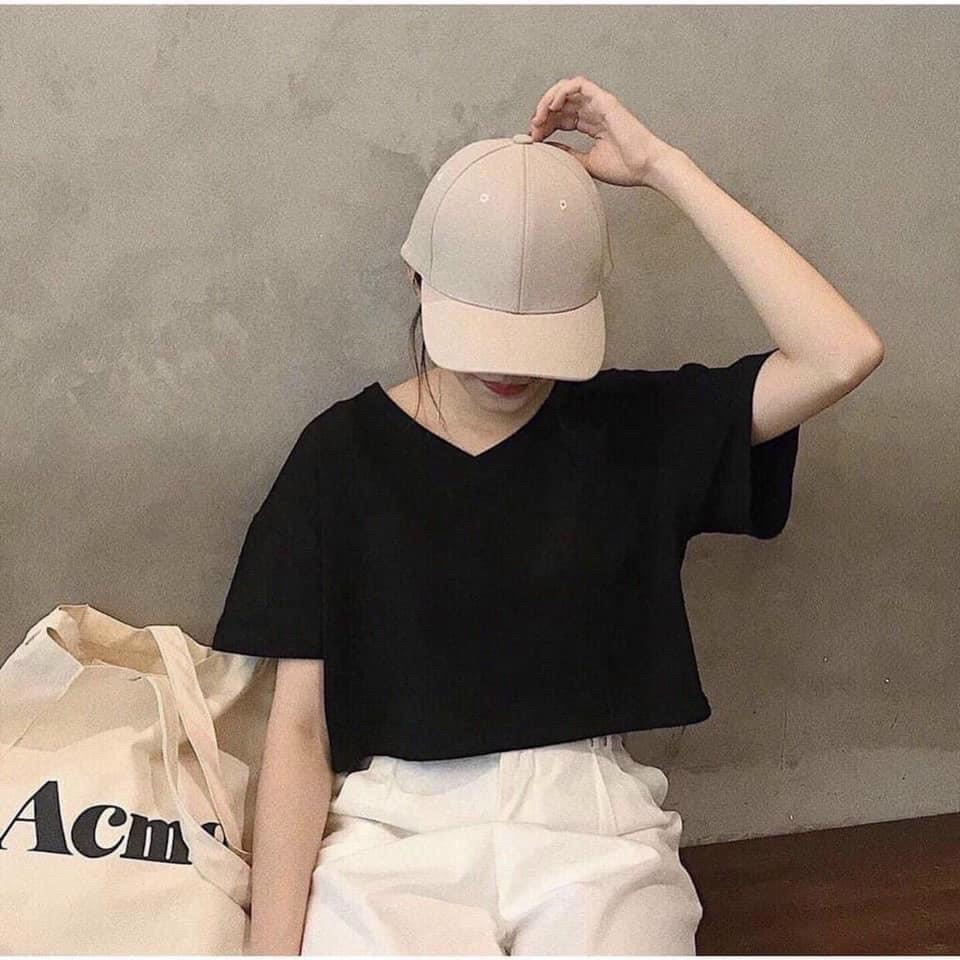 Áo kiểu croptop form rộng cổ tim trơn cực xinh , chất thun giấy mềm mịn