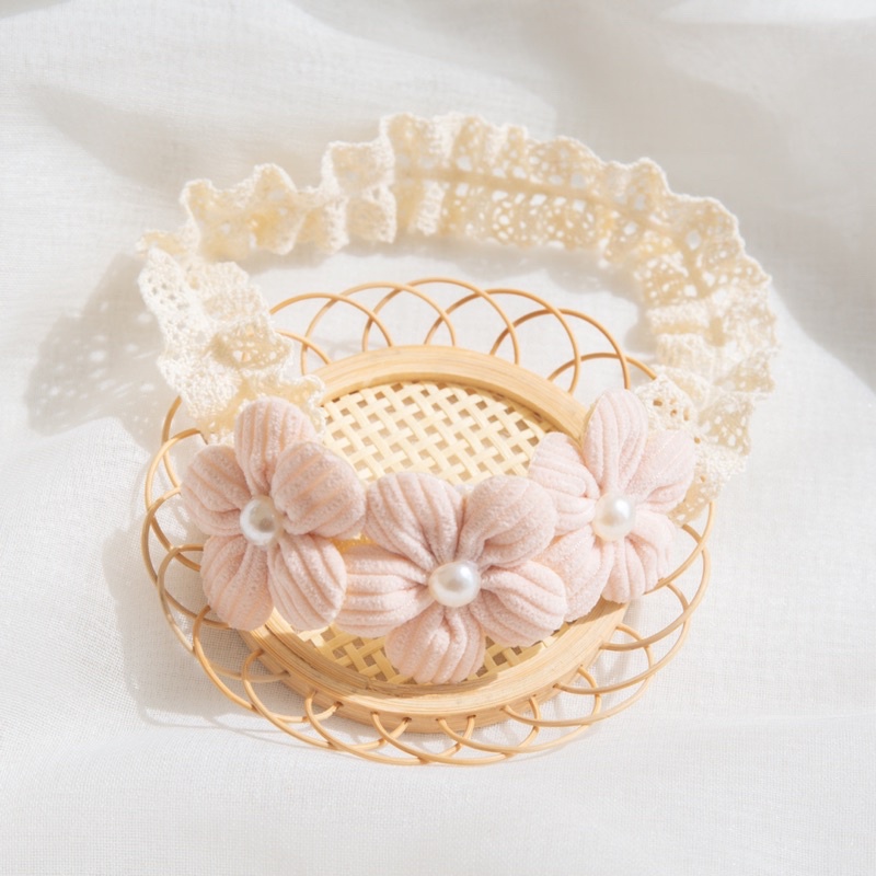 Turban/băng đô ren hoa nỉ cho bé từ 2-12 tháng
