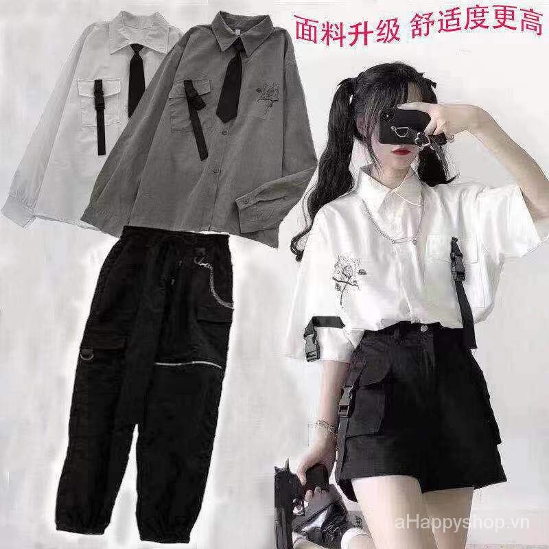 Set Áo Sơ Mi Tay Ngắn + Quần Short Ống Rộng Thời Trang Cho Nữ