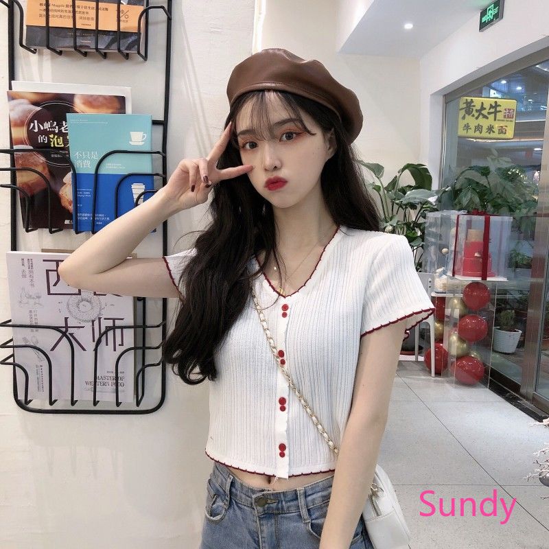 Áo dệt kim cổ chữ V dáng rộng phong cách Hàn Quốc cho nữ