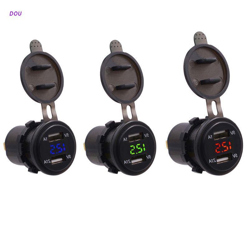 12V 24V Waterproof 2.1A Dual USB Port Car Charger With LED Voltmeter Mobile Phone Charging Power Outlet Adapter For Car Marine ATV Boat Motorcycle Truck  