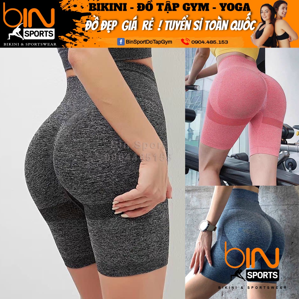 Quần tập gym yoga thể thao nữ, quần ngố chun mông lưng cao ôm bụng tôn dáng Bin Sports Q097