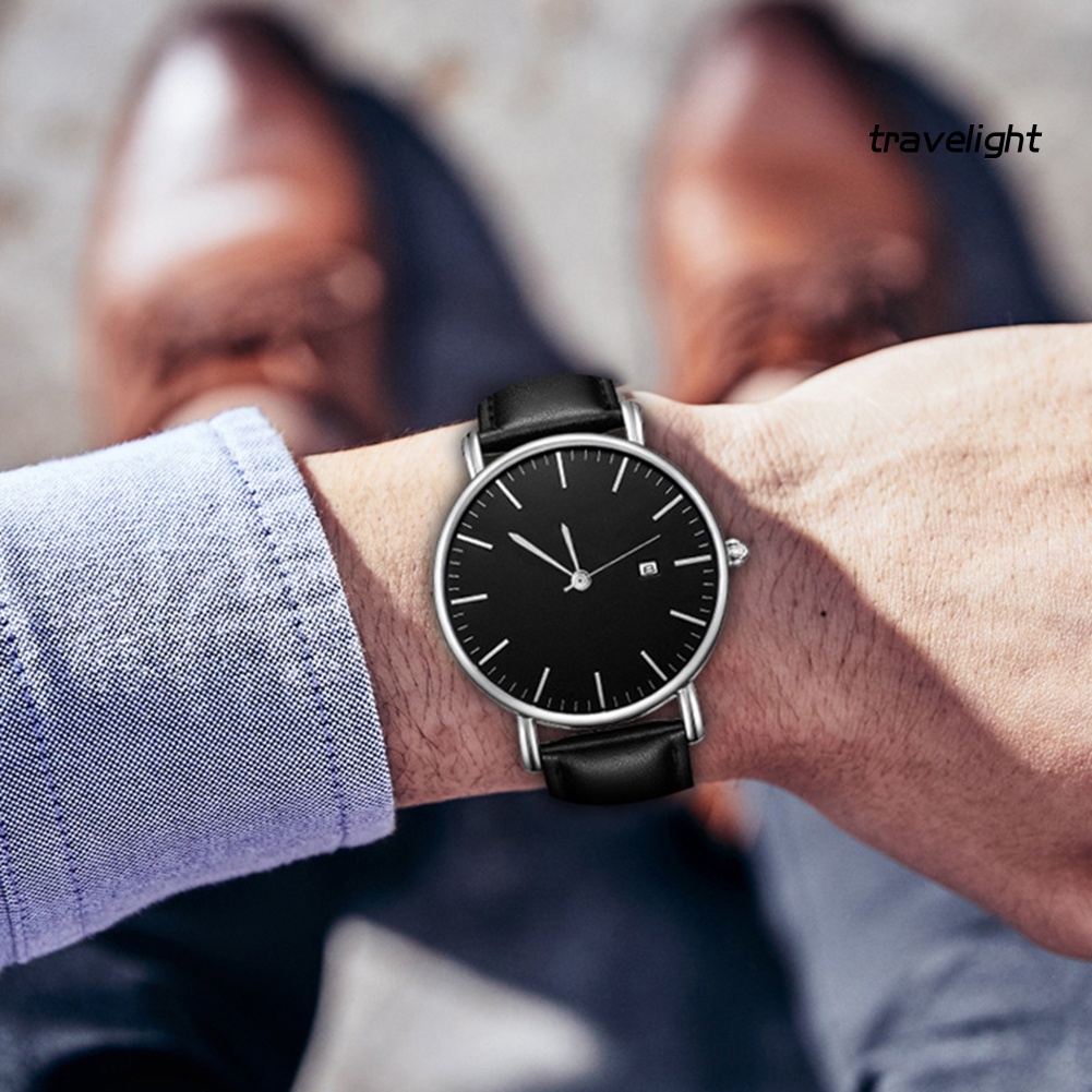 Đồng Hồ Nam Dây Giả Da Có Lịch Thời Trang