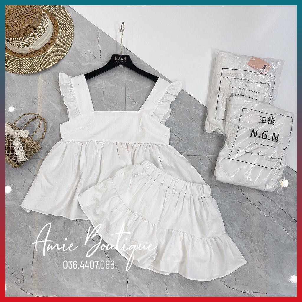 Set Áo Baby Doll Cánh Tiên Phối Chân Váy Set Áo Kiểu Ulzzang Cổ Vuông Đũi Cánh Tiên Điệu Đà Xinh Xắn | BigBuy360 - bigbuy360.vn