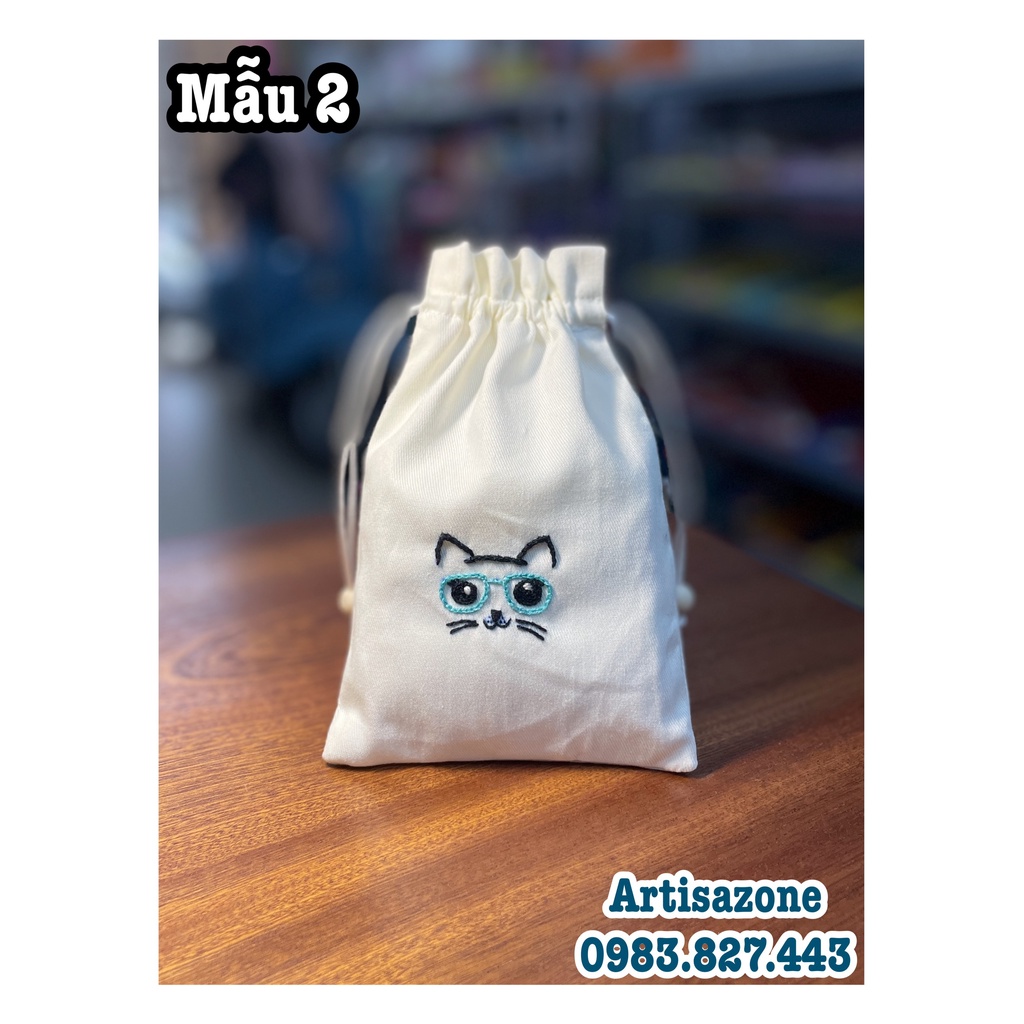 Túi vải thêu dây rút Noel, hình thú  - 01 chiếc -