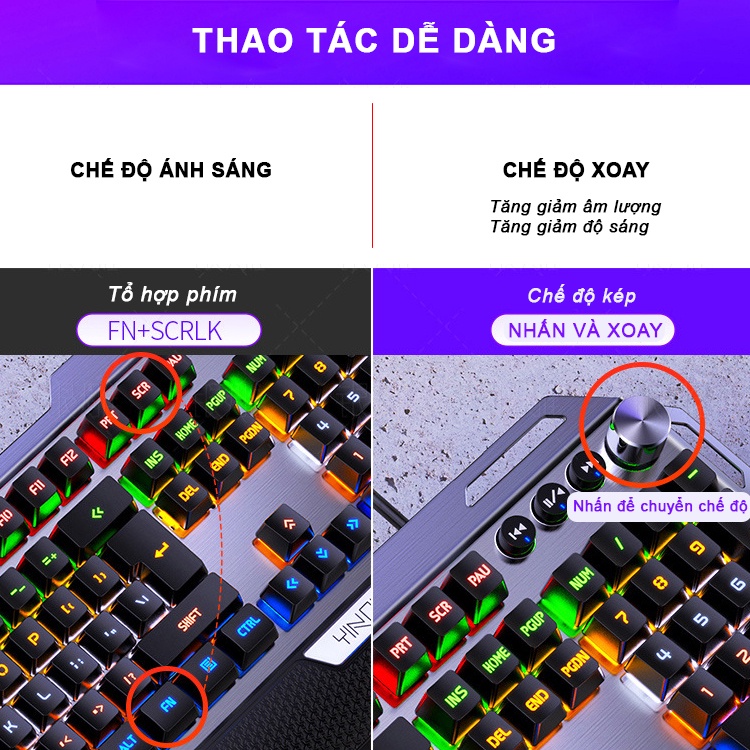 Bàn phím cơ YINDIAO K100 phiên bản gaming 104 phím full size cấu trúc blue swtich có LED kê tay chống mỏi - Chính hãng