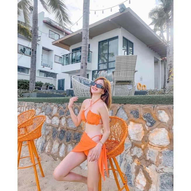 Bikini 3 mảnh cam sexy kèm quây ( Hàng có sẵn )