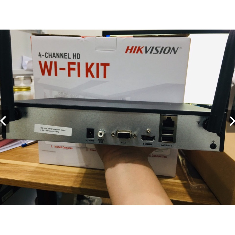 Bộ kit 4 Camera wifi và 1 đầu ghi IP thân trụ 2MP HIKVISION NK42W0H, không dây, có mic