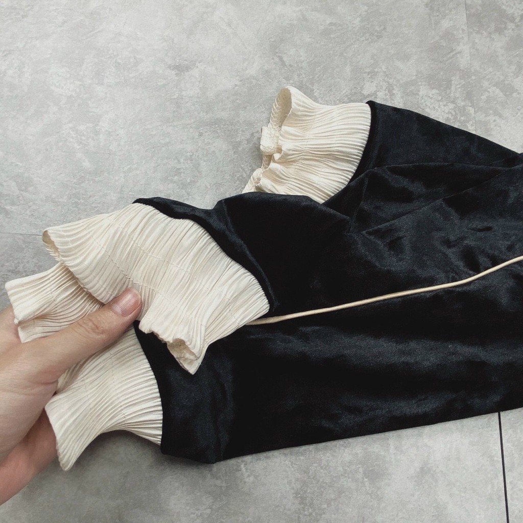 bộ đồ nữ thu đông dài tay chất nỉ nhung bo viền điệu đà | BigBuy360 - bigbuy360.vn