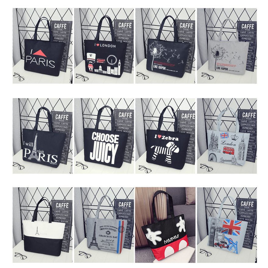 Túi vải canvas phối nhiều họa tiết hợp thời trang dành cho nữ