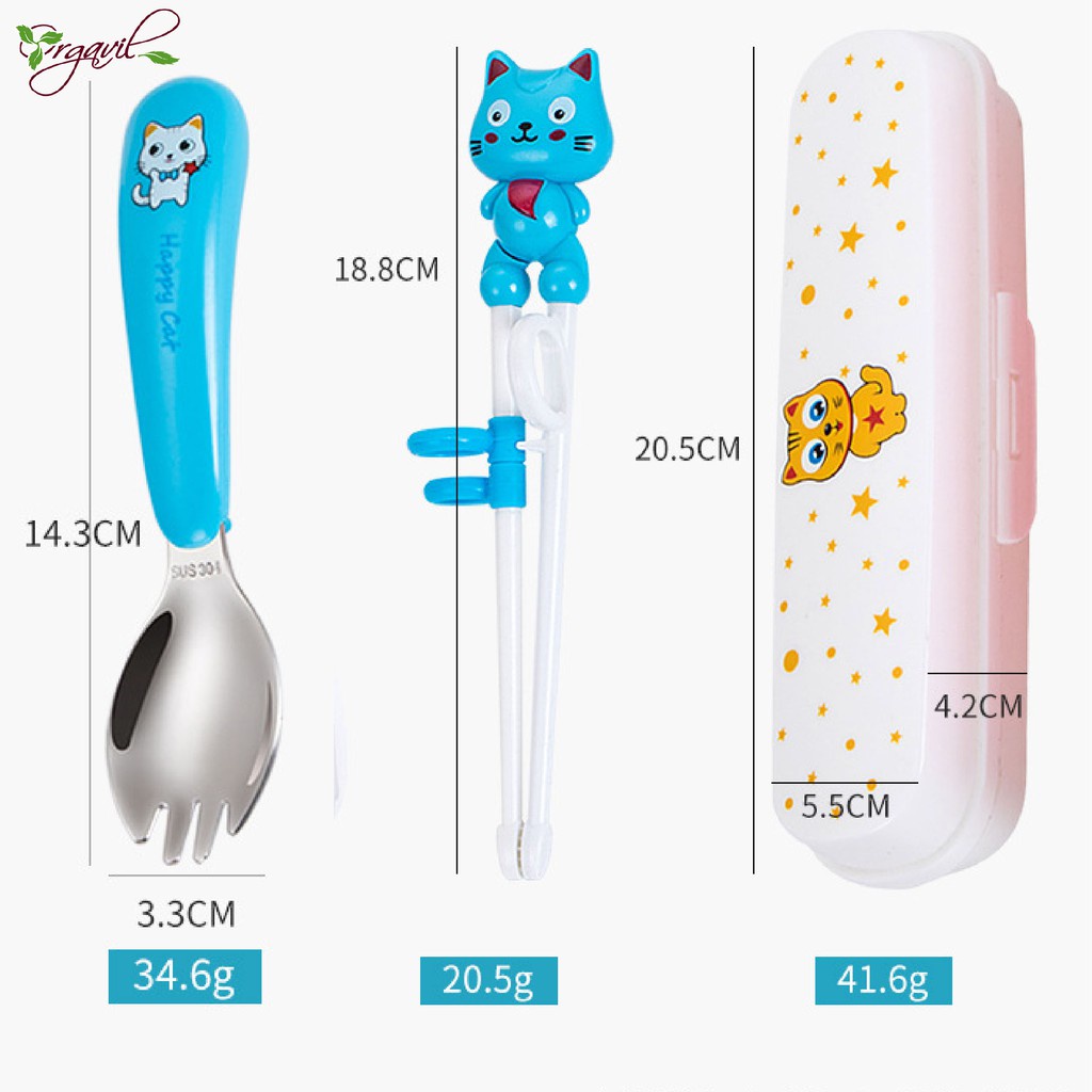 Set Thìa Đĩa Đũa Xỏ Ngón Tập Ăn Cao Cấp Hình Mèo Dễ Thương Cho Bé