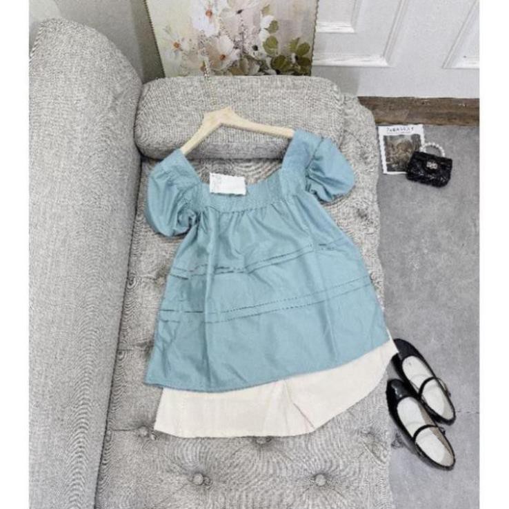 BỘ ĐŨI CỔ VUÔNG XANH BABY DOLL QUẦN ĐÙI KEM | BigBuy360 - bigbuy360.vn
