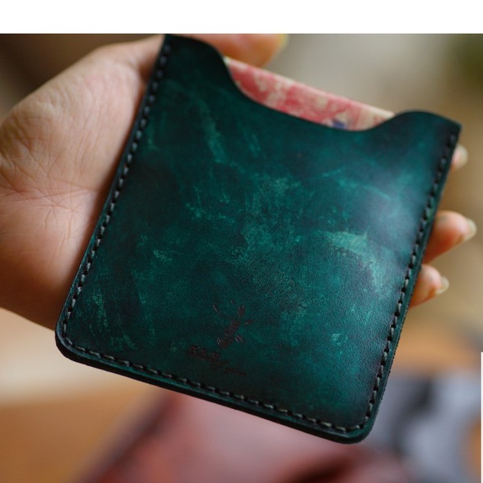 Ví mini nam nữ RAM Leather handmade da bò Italia Vegtan màu aqua green