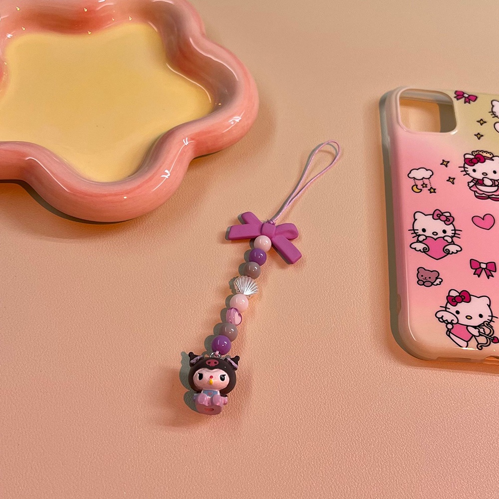 SANRIO Móc Khóa Hoạt Hình Đính Nơ Trái Tim Xinh Xắn Cho Điện Thoại